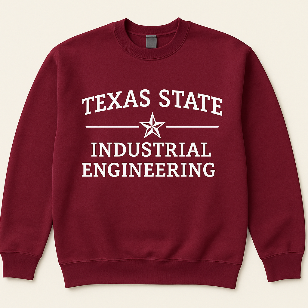 Maroon Texas State Industrial Engineering crew neck sweatshirt